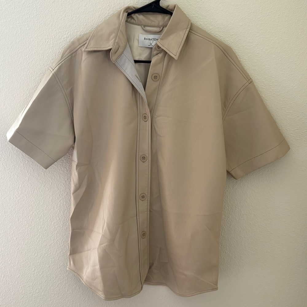 Aritzia Babaton Vegan Leather Button Down Tee